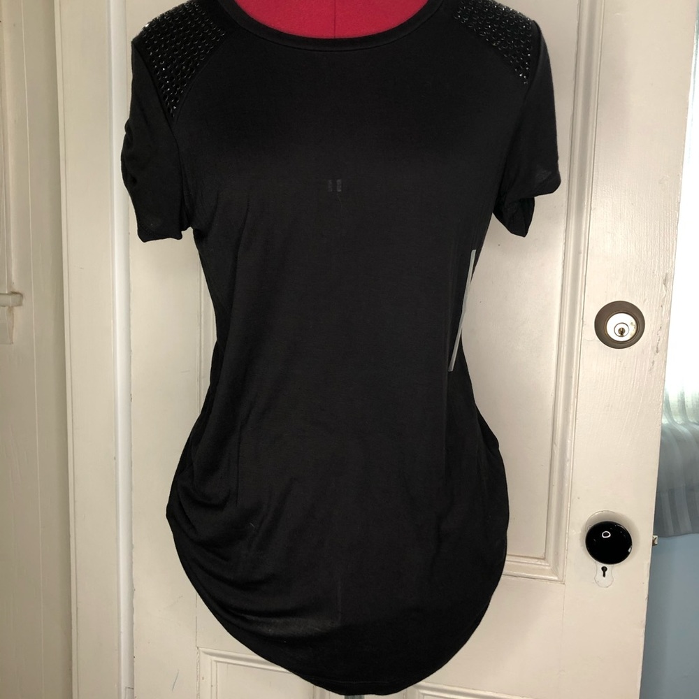 Bisou Bisou black rayon embellished tee, size M